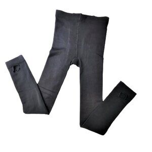 Stretchy Tights Black Leggings with Stirrup Heel Holes - One Size